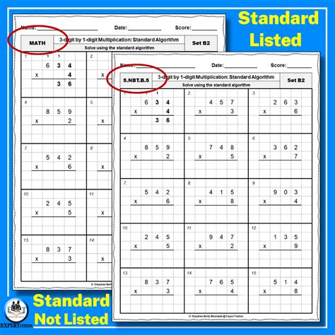 3 Digit By 1 Digit Standard Algorithm Multiplication Worksheets