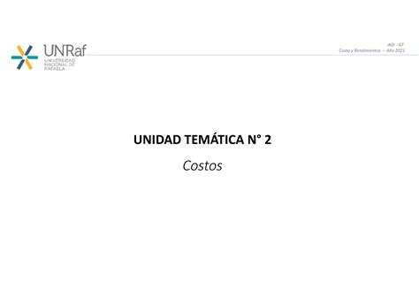 Unidad Clases Teor A Unidad Tem Tica N Costos Costo Y