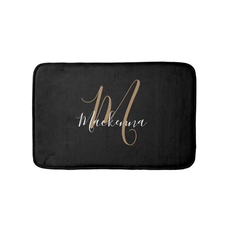 Elegant Modern Black Gold Monogram Script Name Bath Mat Zazzle