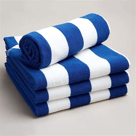 Pool Beach Gym Towel Egyptian Cotton Blue White Stripes Chlorine