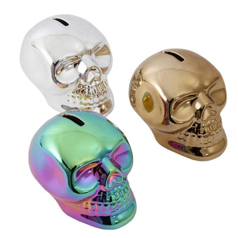 Skull Money Box Piggy Bank Ornament Multi Colour Silver Etsy