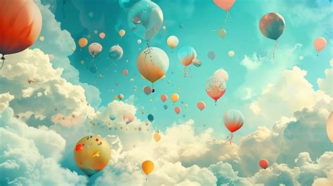 Hot Air Balloons In Various Colors With Clouds In The Background Premium AI Generated Image