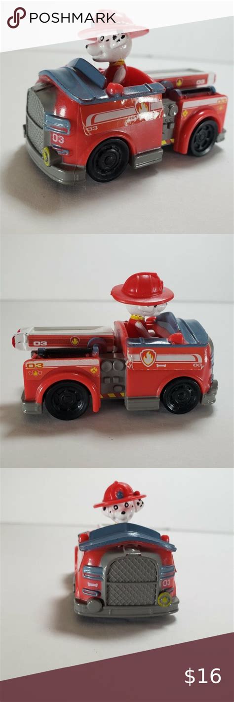 Paw Patrol Marshall In Fire Truck Rescue Racer Vehicle Inch Red Spin