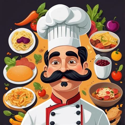 Un Dibujo De Dibujos Animados De Un Chef Con Bigote Y Un Bigote De