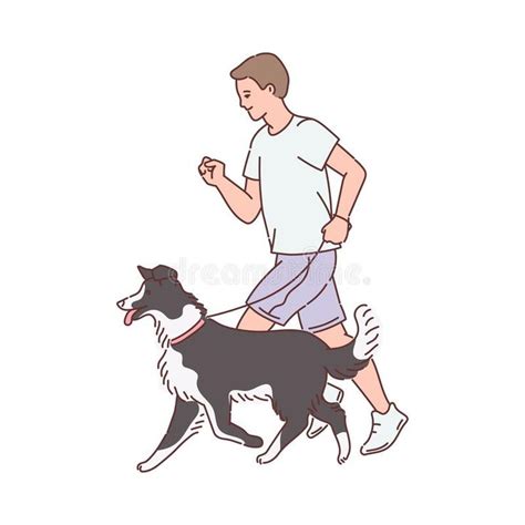 Man cartoon character walking with his dog, sketch vector illustration ...