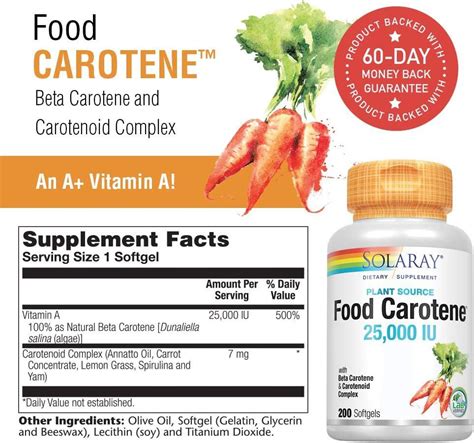 Solaray Food Carotene Vitamin A As Beta Carotene 25000iu Carotenoids