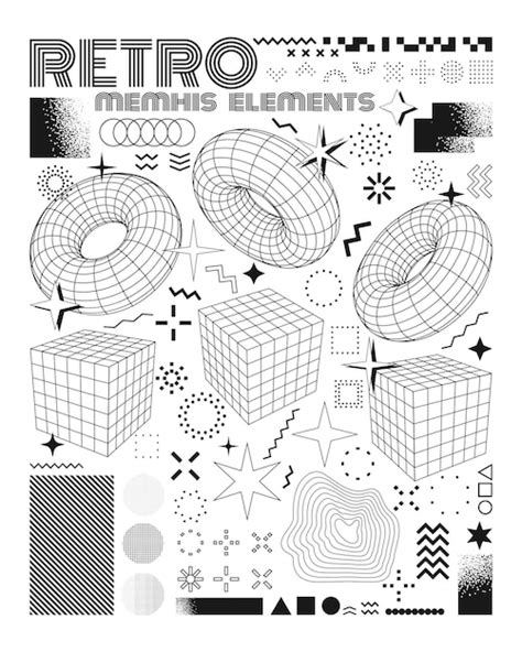 Vektor Memphis Designelemente Retro Grafiken Setzen Die Designtrends