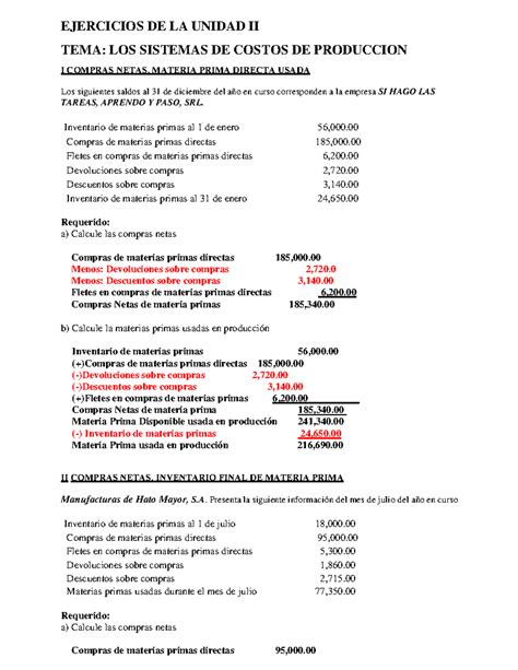 Unidad Ii Ejercicios Practicos Ejercicios De La Unidad Ii Tema Los Sistemas De Costos De