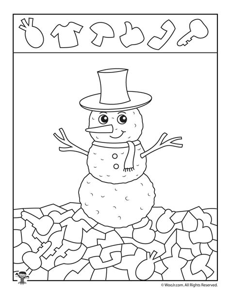 Winter Snowman Hidden Picture Printable Woo Jr Kids Activities