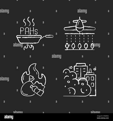 Air Pollution Chalk White Icons Set On Black Background Stock Vector Image And Art Alamy