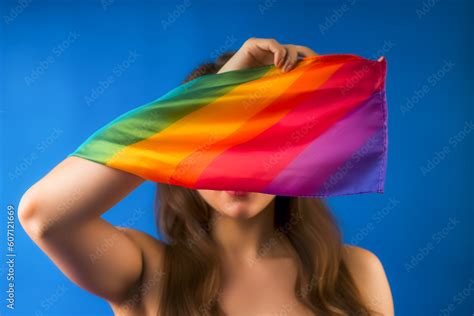 Expressive Generative AI Pride Photo Of A Lesbian Woman With Rainbow Flag Patterns Inclusive