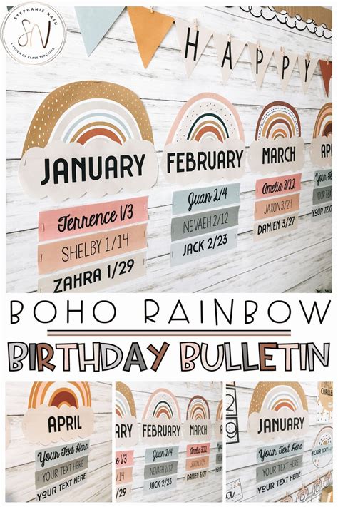 Boho Rainbow Birthday Bulletin Board Editable Birthday Board