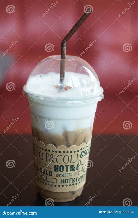 Iced Mocha With Straw In Plastic Cup Stock Photo Image Of Cold