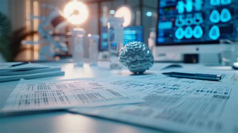 A Close Up Of A Brain On A Desk With Papers And A Computer Monitor In