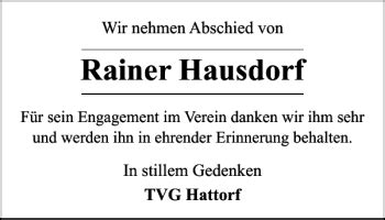 Traueranzeigen Von Rainer Hausdorf Harztrauer De