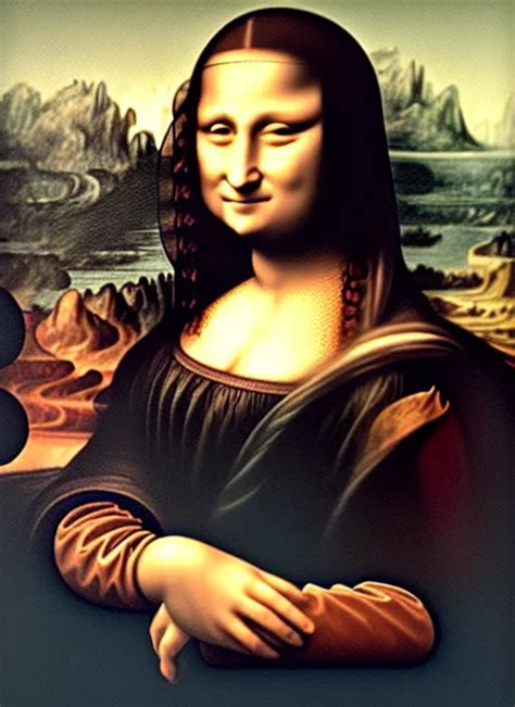 Oil Painting Of Mona Lisa Holding Up An IPhone To Take Stable