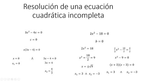 Resolución de ecuación cuadrática incompleta YouTube