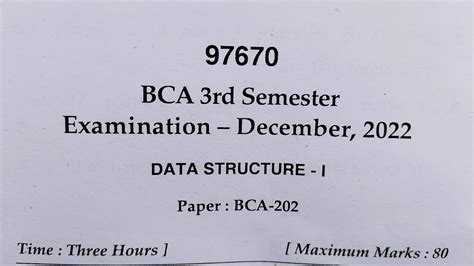 Mdu Bca Rd Semester Data Structure Nd Year Questions Paper