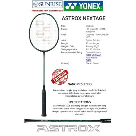 Jual Raket Badminton Yonex Astrox Nextage Original Free Senar Free Grip