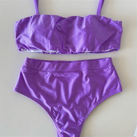 Conjunto de Biquíni Moda Praia Hot Pants Top Faixa Lilás