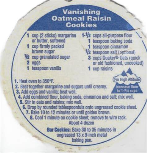 Original Quaker Oatmeal Raisin Cookie Recipe