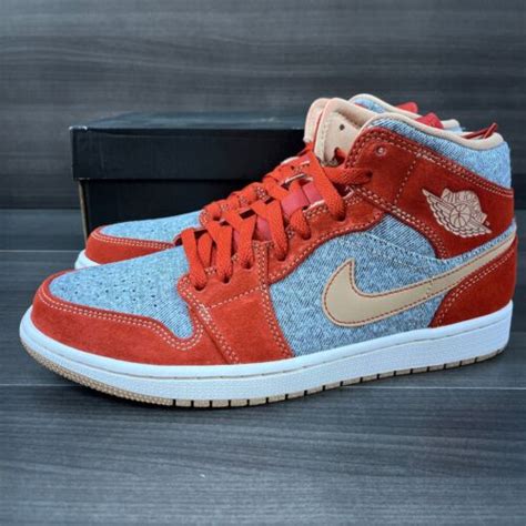 Nike Air Jordan 1 Mid Se Denim Red Cinnabar Hemp Mens Size 9 Dm4352