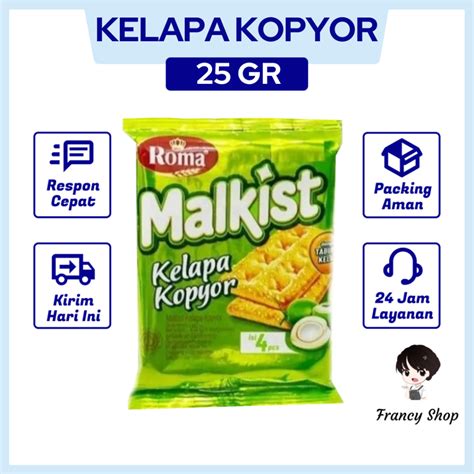 Jual Roma Malkist Kelapa Kopyor Biskuit Malkist Sachet 1 Pcs 25 Gr