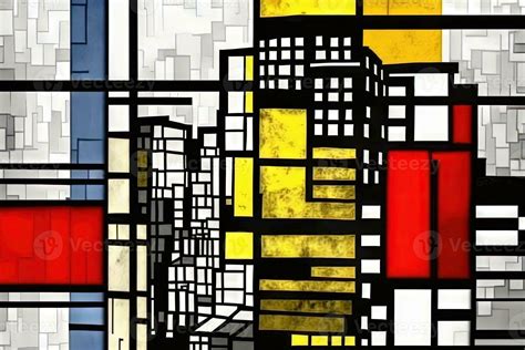 Piet Mondrian Style Imaginary Representation New York City If Painted