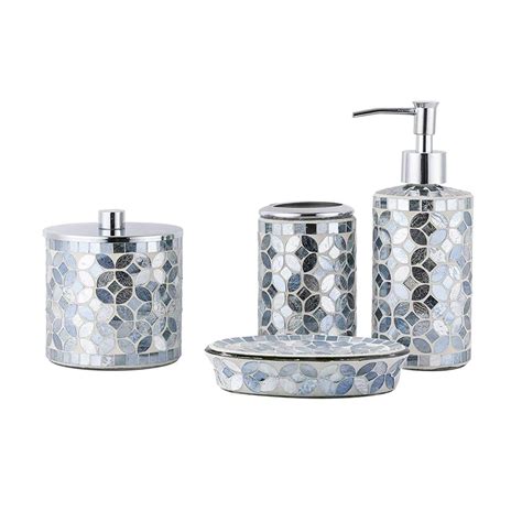 Bathroom Accessories Set 4 Piece Glass Mosaic Bath Accessory Completes