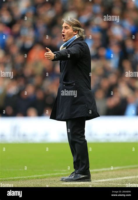 Manchester City Manager Roberto Mancini Gestures On The Touchline Stock