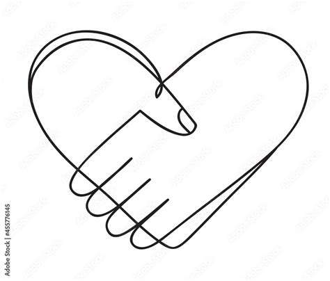 Heart of handshake as friendship and love icon. Continuous line art ...