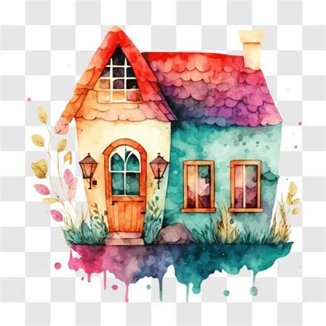 Descarga Pintura Acuarela Colorida De Una Casa Antigua Sobre Fondo