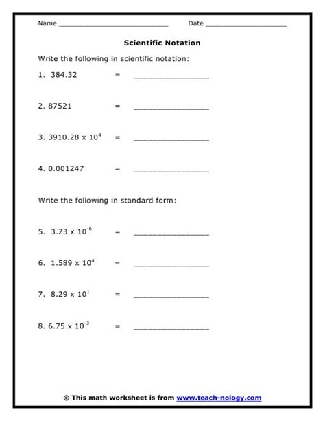 Standard And Scientific Notation Worksheets