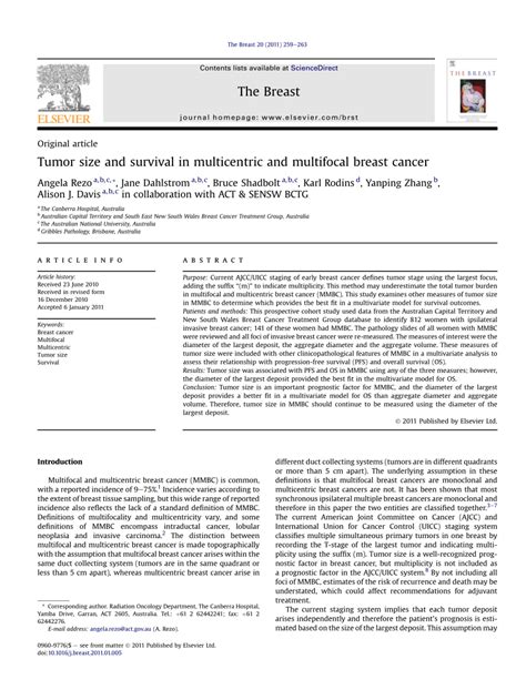 PDF Tumor Size And Survival In Multicentric And Multifocal Breast Cancer