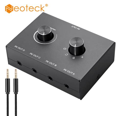 Neoteck 4 Port 3 5mm Stereo Audio Switcher 4 Way 3 5mm Audio Switcher 4 Input 1 Output 1 Input