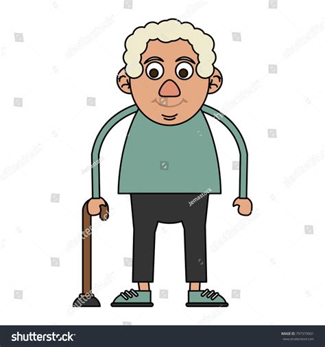 Cute Grandfather Cartoon Walking Stick เวกเตอร์สต็อก ปลอดค่าลิขสิทธิ์