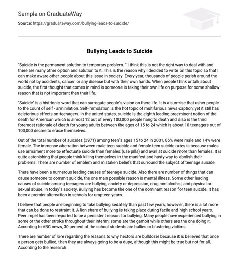 Bullying Leads To Suicide Essay Example Graduateway