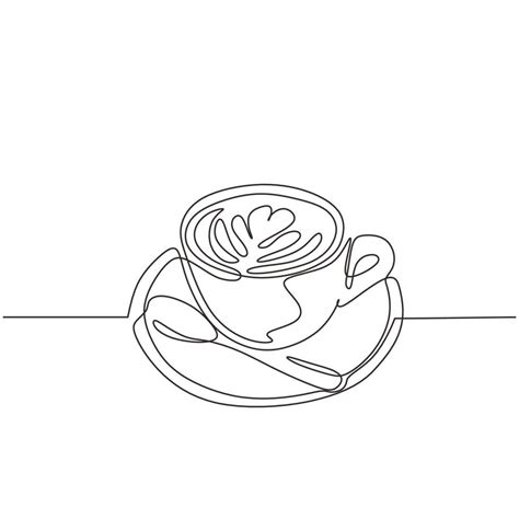 Cup Of Coffee One Line Drawing With Plate And Spoon 3409789 Vector Art