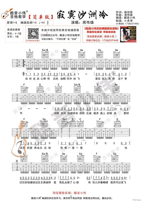 《寂寞沙洲冷》 简单版 吉他弹唱教学 周传雄 歌谱简谱网