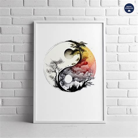 Yin Yang Printable, Ying Yang Watercolor Artwork, Meditation Wall Art ...