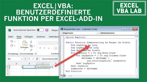 Excel Benutzerdefinierte Vba Funktionen Per Add In Youtube