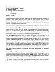 Gender Socialization Docx Gender Socialization I Sex V Gender Nature V Culture II