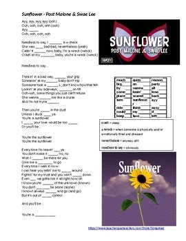 Song - Sunflower - Post Malone by Songs4ESL | Teachers Pay Teachers