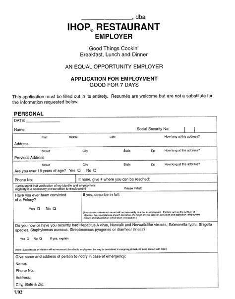 Restaurant Job Application Template