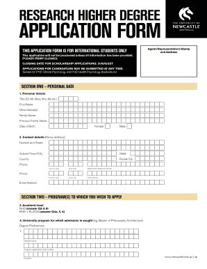 Fillable Online Newcastle Edu APPLICATION FORM University Of