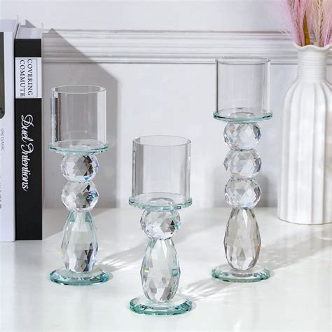 Candlestick Holder Set Of Crystal Clear Glass Candlestick Holder