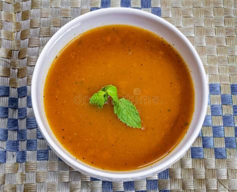 Thick Creamy Tomato Soup Served Hot In A Soup Bowl Hot Tomato Soup In A Bowl Stock Photo