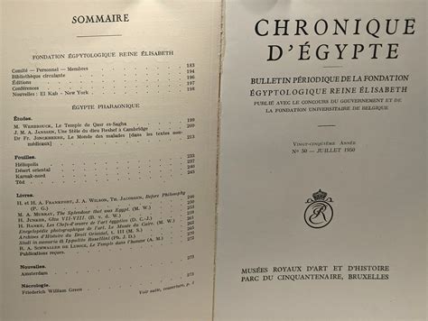 Chronique D Egypte Bulletin P Riodique De La Fondation Gyptologique