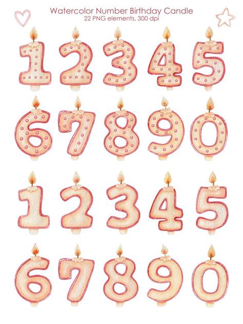 Watercolor Pink Birthday Candles Number Candles Digital Clipart