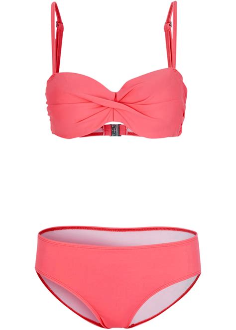 Bikini bandeau mode avec armatures et détail twisté rose fluo Bon C